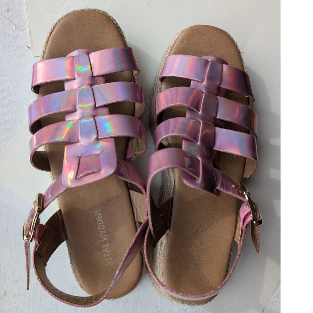 Steve Madden Iridescent Pink Fishemam Sandals Size 5 Espadrille Y2k Platform